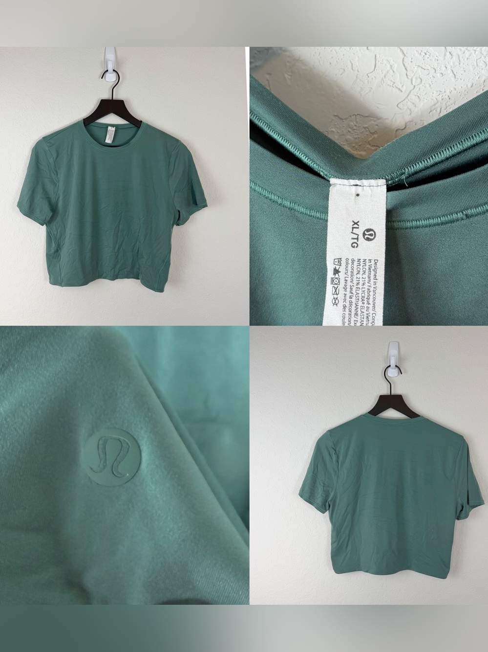 •LULULEMON• Nulu Crewneck Crop Short Sleeve Shirt Size XL Medium Forest